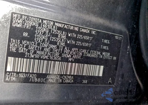 2021 Toyota Rav4 Xle из США, поврежденный, VIN 2T3W1RFV6MC163656